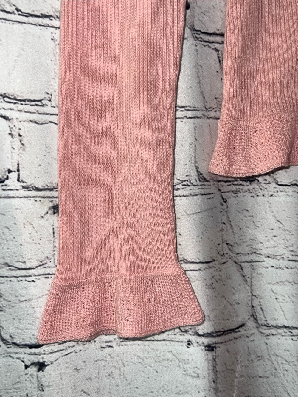 New York & Co. Pink Ribbed Lightweight Cardigan Sweater Flared Sleeves Coquette - Picture 4 of 5